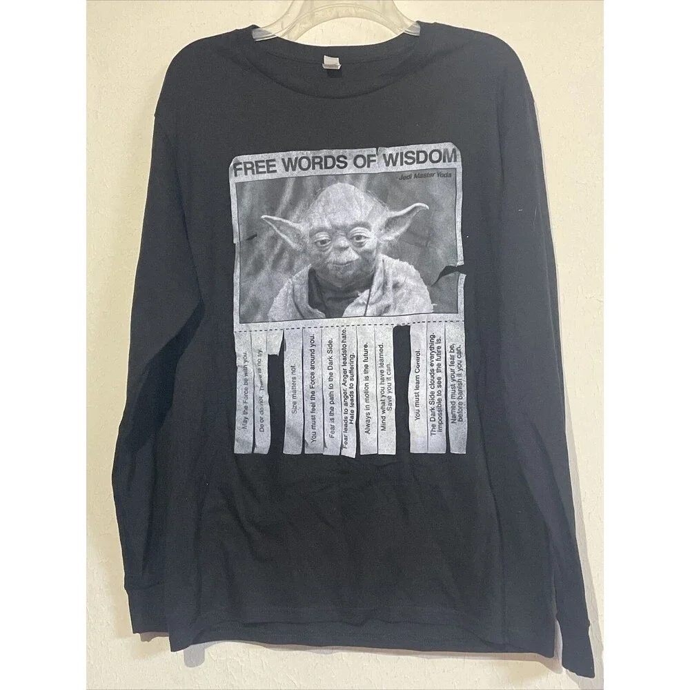 Star Wars Yoda T-Shirt Men's Black M Graphic Free Words of Wisdom LS Cotton - Picture 1 of 3